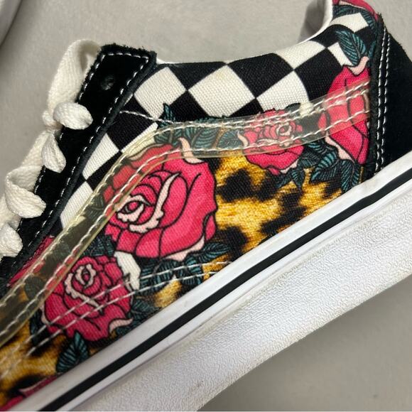 Vans Sneakers Checkered Animal Print Floral Roses Low Top Shoes Womens Size 7 - Picture 2 of 7